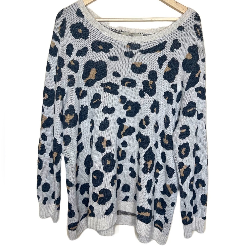 ANN taylor loft plus leopard wool blend crewneck sweater